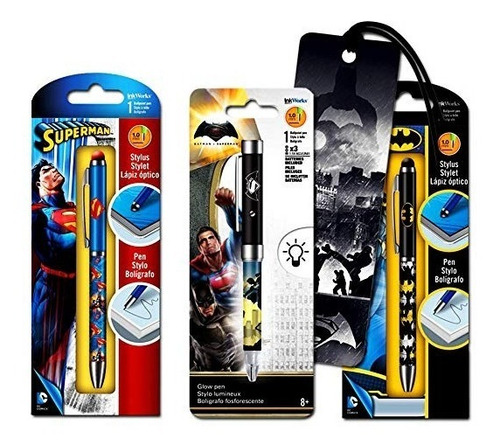 Dc Comics Batman Y Superman Pluma Super Set - 3 Bolígrafos D