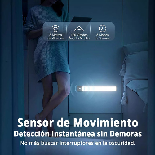 30cm Lámpara Premium 60 Led Barra Luz Sensor Movimiento Casa Negro