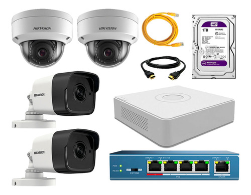 Camara De Seguridad Ip Full Hd Kit 4 Hikvision Disco 1tb Wd