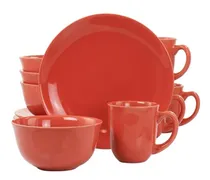 Comprar Set De Vajilla De Gres Redonda En Rojo De 12 Piezas Gibson H