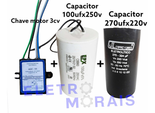 Kit Chave V5 Motor 3cv+capacitor 100x250v+capacitor 270x220v