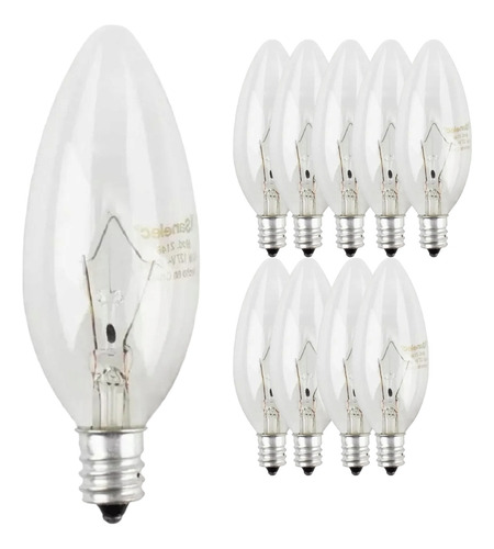 10 Pack Foco Tipo Vela 40w Candil Base E14 Luz Calida