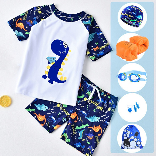 Conjunto De Baño Infantil Con Estampado De Dinosaurios