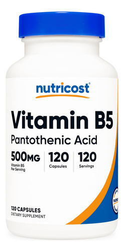 Nutricost Ácido Pantoténico 500mg Vitamina B5 120 Cápsulas