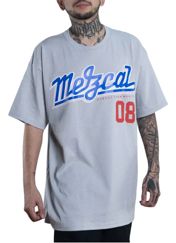 Playera Manga Corta Regular Hiphop Rap Mzcl 08  Gris/azul 