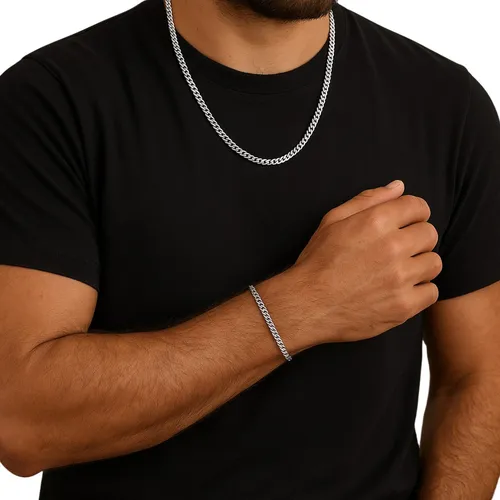 Kit Masculino Corrente Pulseira Grumet Folheados A Prata 925 Cor ...