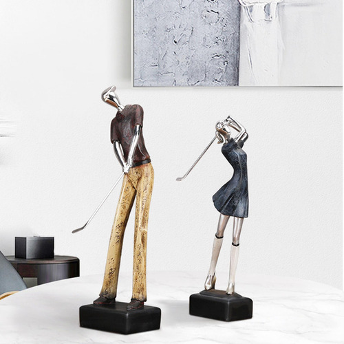 Estatua Golfista Hombre Mujer Escultura Casa Oficina Mujeres