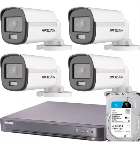 Kit Seguridad Hikvision Full Hd 1080p 4ch+4 Colorvu 2mp+1tb