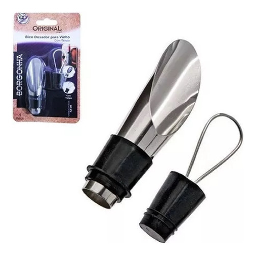 Kit 2 Bico Dosador Inox Com Tampa Vinho Champagne Corta Gota