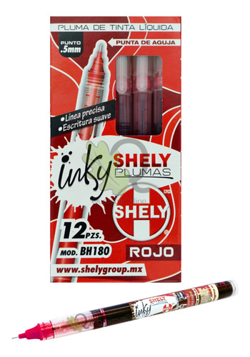 Pluma Shely Inky Tinta Líquida Rojo Punta Aguja 12 Piezas