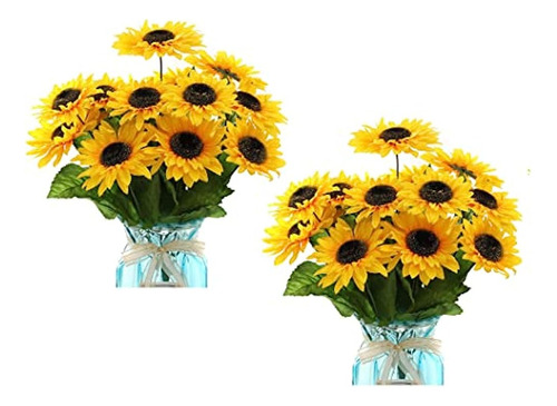 Derblue 2 Pack 15.74'' Ramo De Girasoles Artificiales Con 28