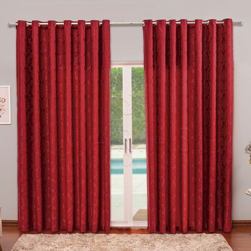 Cortina Jacquard Quarto E Sala 3,00 X 2,70 Metros Cor Vermelho