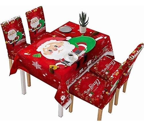 Navidad Manteles Silla Cubiertas Decoraciones 4pc Papá Noel