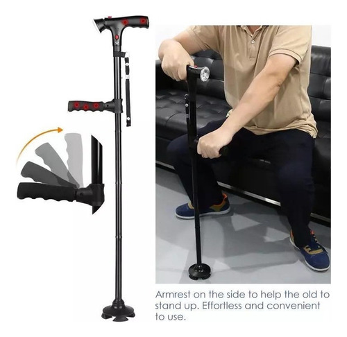 Baston Plegable Y Regulable 4 Pies Con Linterna Ledab
