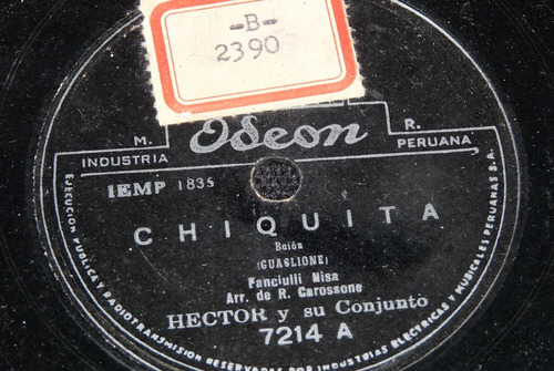 Jch- Hectot Y Su Conjunto Chiquita Bajon 78 Rpm Vinilo