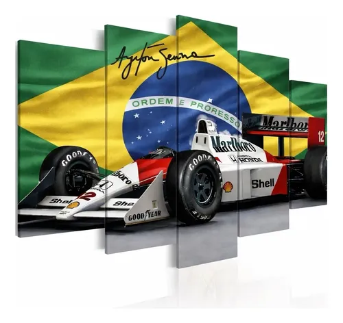 Kit Quadros Decorativos Carros Luxo 122x60cm Mosaico Sala  Personalizado Formula 1 Senna