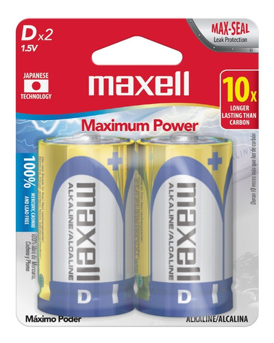 Pack 2 Pilas Alcalinas Tipo D - Maxell