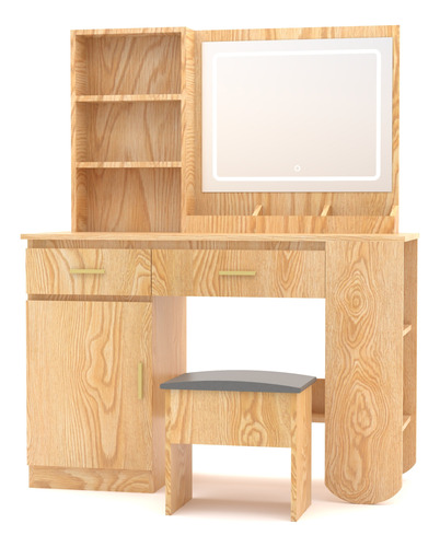 Tocador De Dormitorio Con Espejo Led Moderno Incluye Taburet