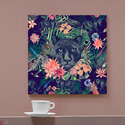 Cuadros Animales Decorativos En Canvas Floral Tigre Pantera Armazón Bastidor