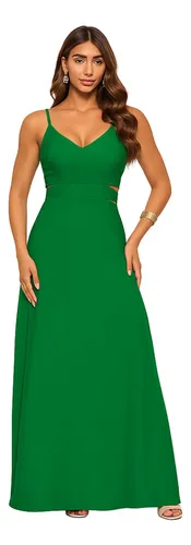 Vestido Longo Festa Confortável Caimento Solto Verde Gg 44/46