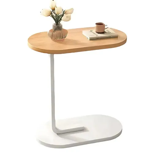 Mesa De Apoio Bege De Canto  Lateral Notebook Café Para Sofá Cama Mdf Base Aço Decoração Multiuso Suporte Leitura