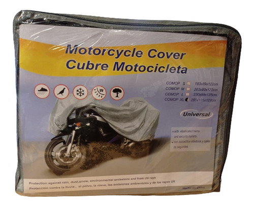 Funda Cubre Moto Impermeable Felpa Ojal 2,65x1,05x1,27 R14