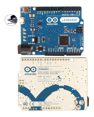 Imagen 2 de 4 de Arduino Uno R3 Leonardo Original Micro Usb + Cable Usb