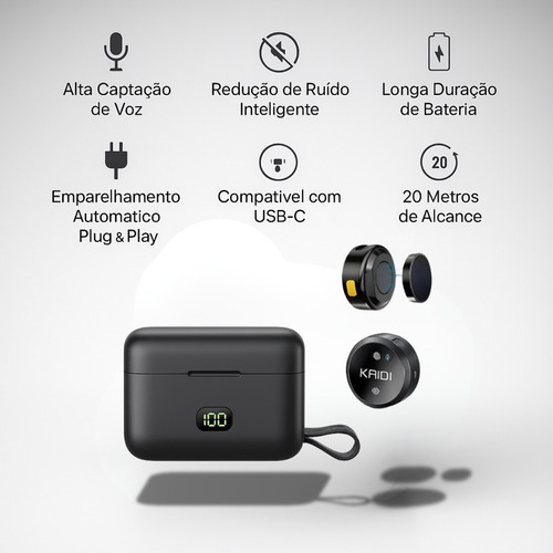 Microfone De Lapela Duplo Anti Ruído Sem Fio Redondo Premium