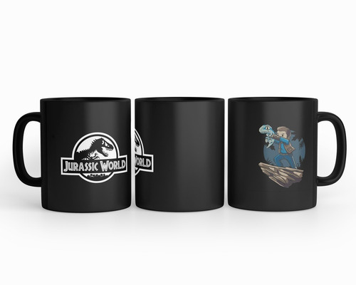Taza Jurassic World Negra Velociraptor Chibi