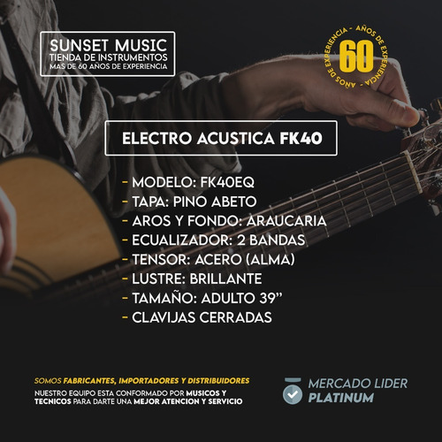 Imagen 2 de 10 de Guitarra Electroacústica Fk40 M Bk + Cuotas