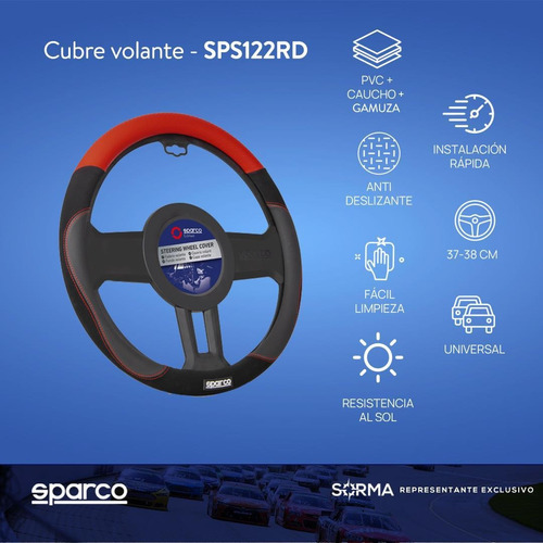 Imagen 2 de 10 de Cubre Volante Sparco Pvc+ Gamuza+ Caucho Ajuste Universal