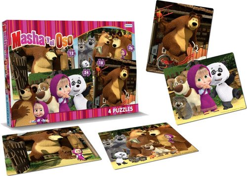 Masha Y El Oso X 4 Puzzles 12-18-24-36 Pzas Jeg Ama02901