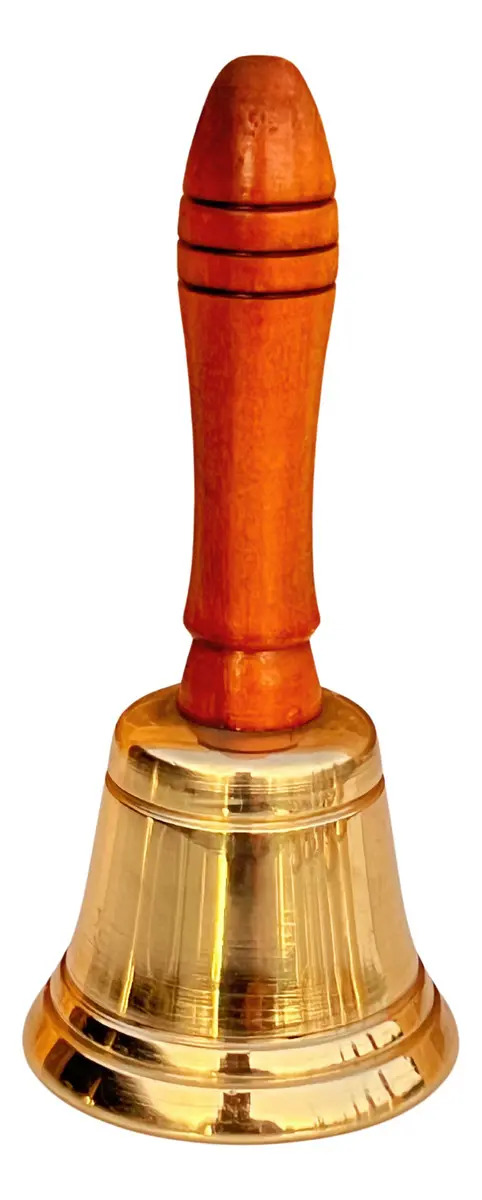 Sineta de Mão Cobre Lux Cabo Madeira Som Nítido Diâmetro 6cm Altura 12cm