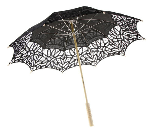 Vintage Handcraft Encaje Parasol Boda Nupcial Negro