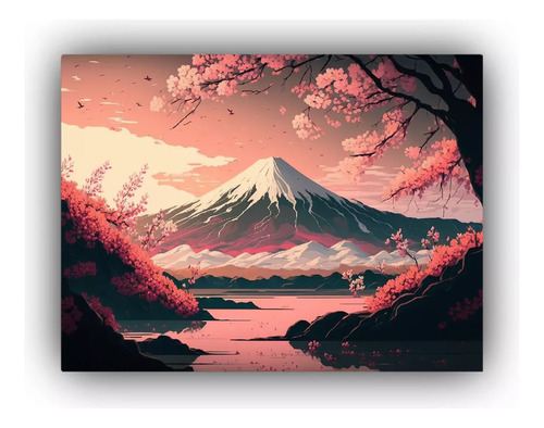 Cuadros Estilo Monte Fuji Y Arboles De Cerezo Mural 60x40cm