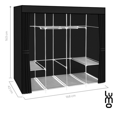 165cm Closet Grande Ropero Armario Reforzado Portatil Color Negro