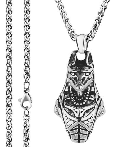 Collar Dije Anubis Dios Egipcio Acero Color Plata Hombre