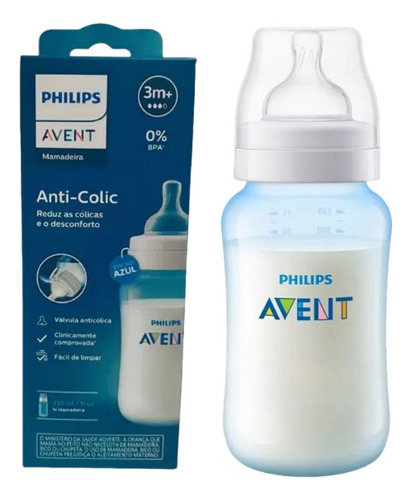 Kit 3 Mamadeiras Anticólica Azul 125ml 260ml 330ml - Avent
