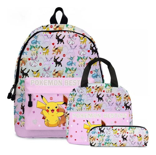 3pcs/set Pika Mochila Escolar Lonchera Lápices Bolsa #02 Y