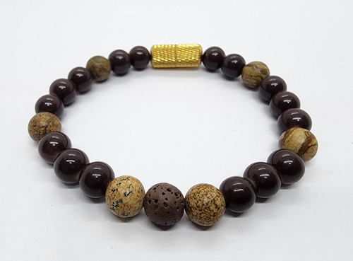 Pulsera Marron Madera Volcanica Dorado - Pulse