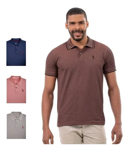 Kit 4 Camisas Polo John Pull Algodão Lisa Casual Moderna