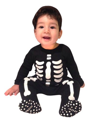 Pijama / Disfraz Esqueleto Bebé Algodón Brilla En Oscuridad