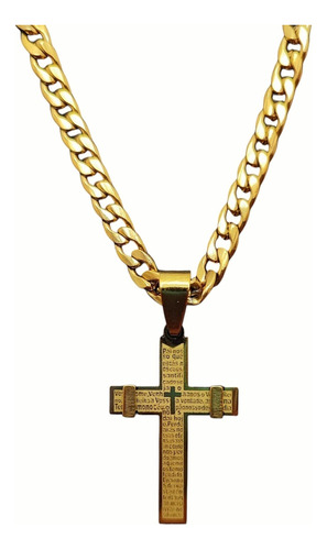 Corrente Masculina Dourada Inox Crucifixo Cp1100 Colar