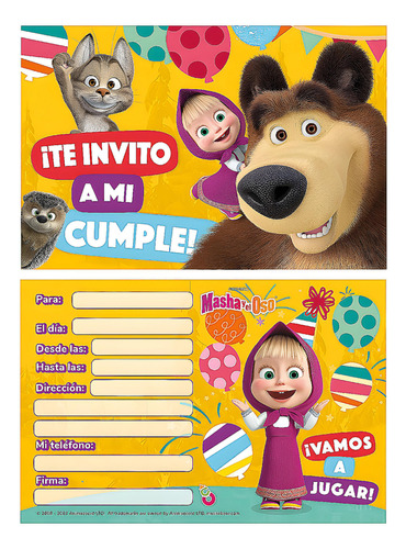 Invitacion Masha Y El Oso X10u - Cotillón Waf