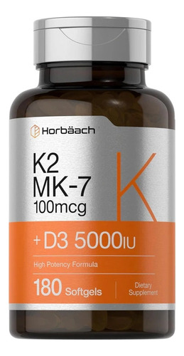 Vitamina D3 + K2 Mk-7 Horbaach 180 Caps D 5000 Iu K2 100 Mcg