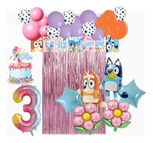 Pack De 47 Globos Bluey Numero Banderin Numero Cortina