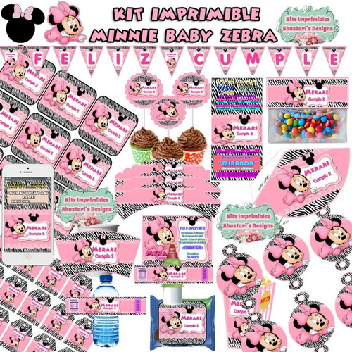 Kit Imprimible Editable Mimi Minnie Mouse Baby Zebra