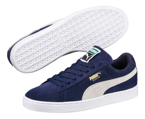 puma suede mostarda e azul