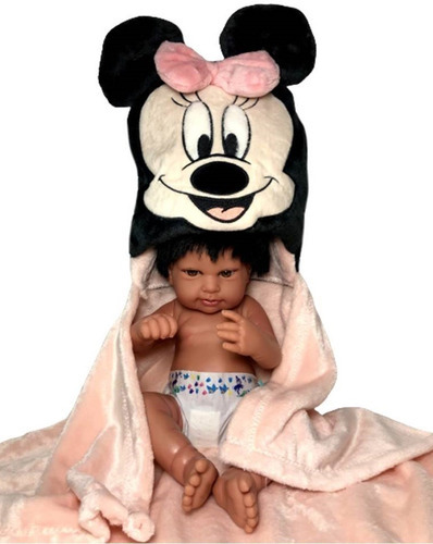 Manta Para Bebê Com Capuz Minnie Mouse Rosa Menina Disney