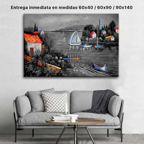 Cuadro Hermoso Paisaje Lago Colores Acuarela Canvas 60x40